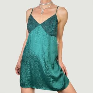 New Intimately Free People slip dress Shooting‎ star beaded mini green open back